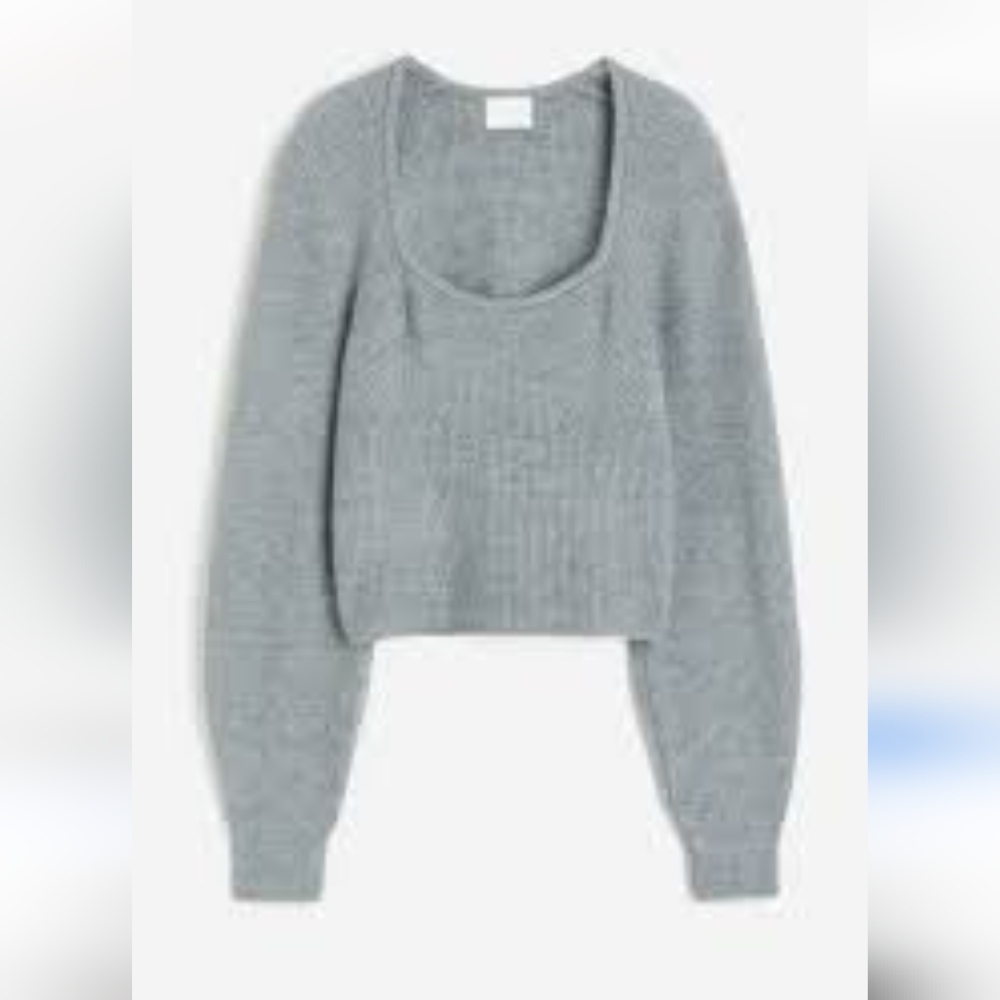 H&M Gray Crew Neck Sweater with Balloon Sleeves